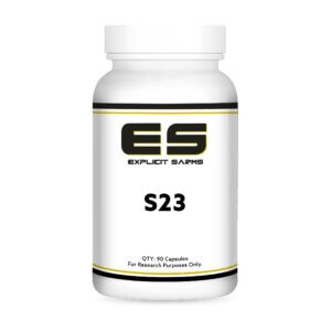 Enhanced Steroids supplement bottle labeled ES Explicit Sarms S23 for research purposes.