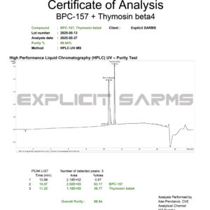High purity BPC-157 with TB-500, verified by HPLC-MS, for research.